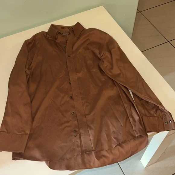 Michael Michael Kors Men’s Cinnamon Brown Button Down Long Sleeve Shirt, XL - Picture 4 of 7